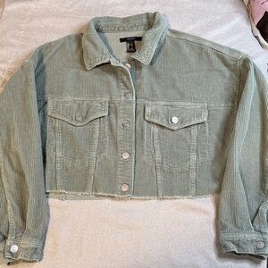 Forever 21 Cropped Corduroy Jacket in Sage